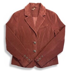 Free People Rust Corduroy Blazer Tailored Jacket Crest Buttons Terracotta 10